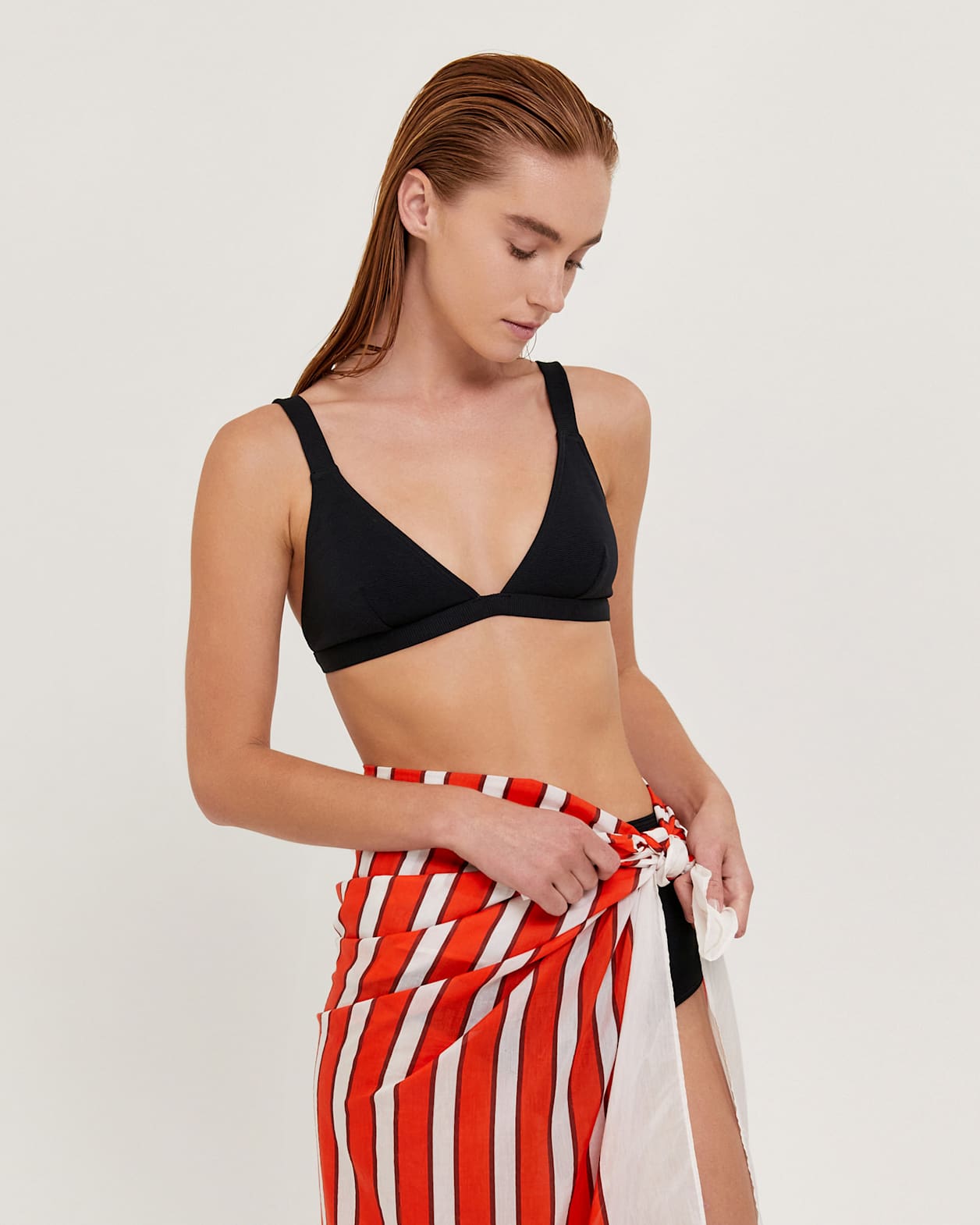 Tilda Silk Cotton Stripe Sarong in TANGERINE