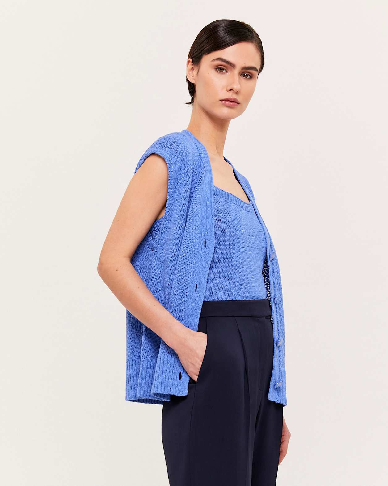 Tina Tape Yarn Vest in MARINE