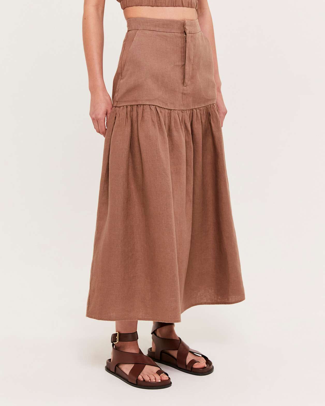 Lila Linen Midi Skirt in MOCHA