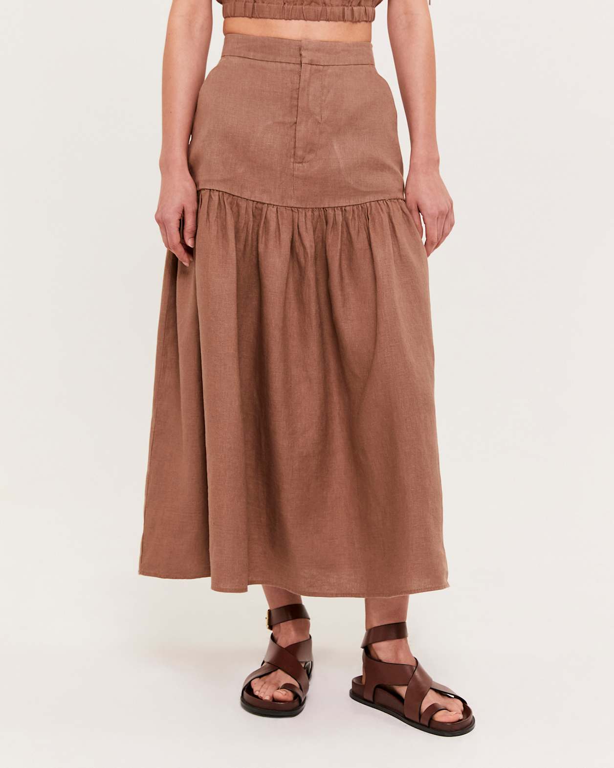 Lila Linen Midi Skirt in MOCHA