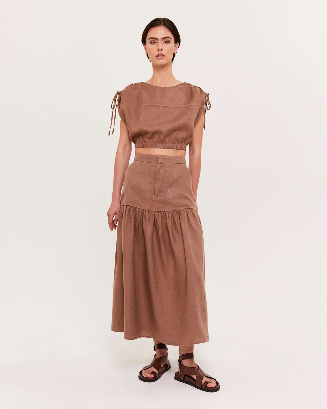 Lila Linen Midi Skirt in MOCHA