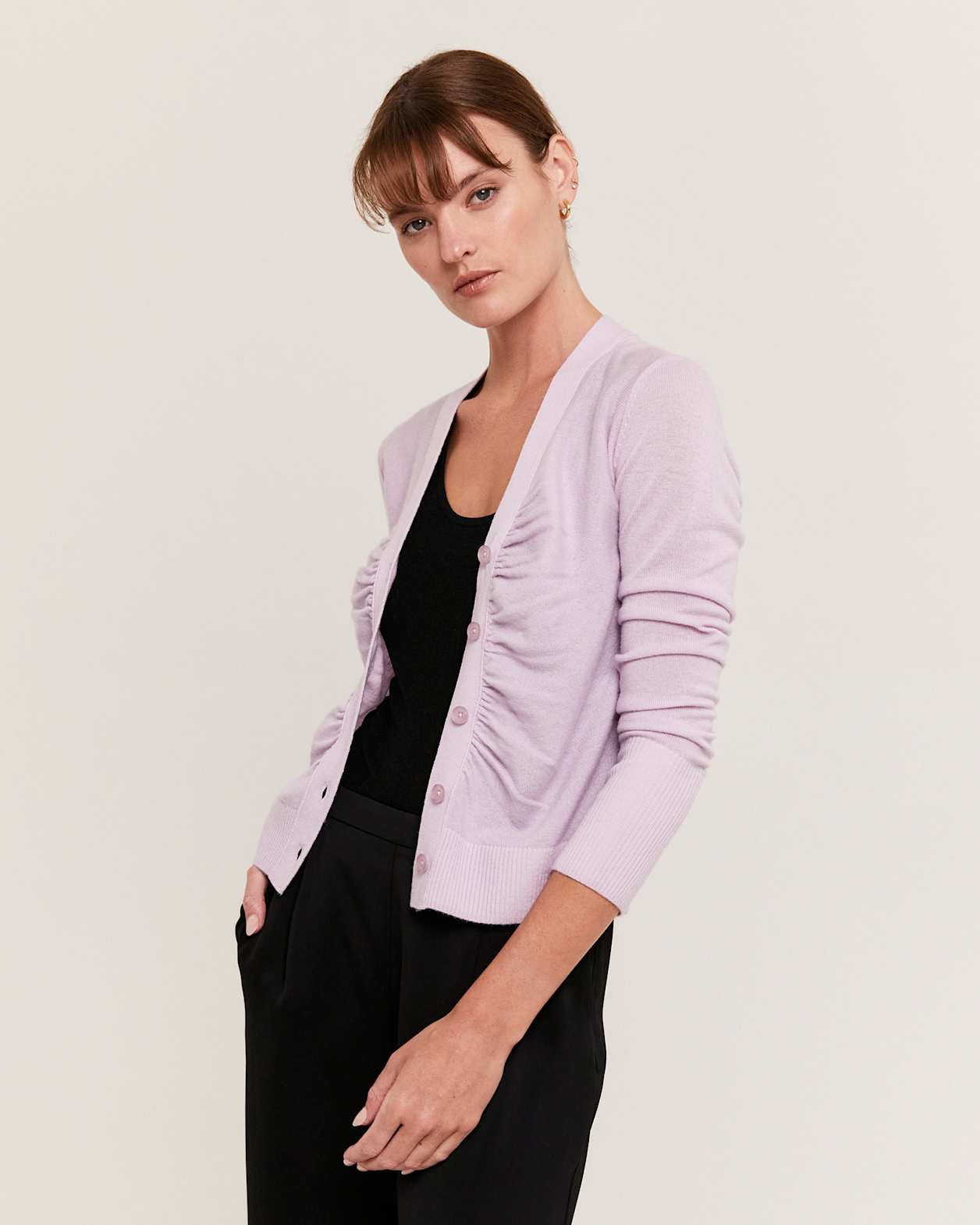 Nora Wool Cashmere Cardigan in LILAC