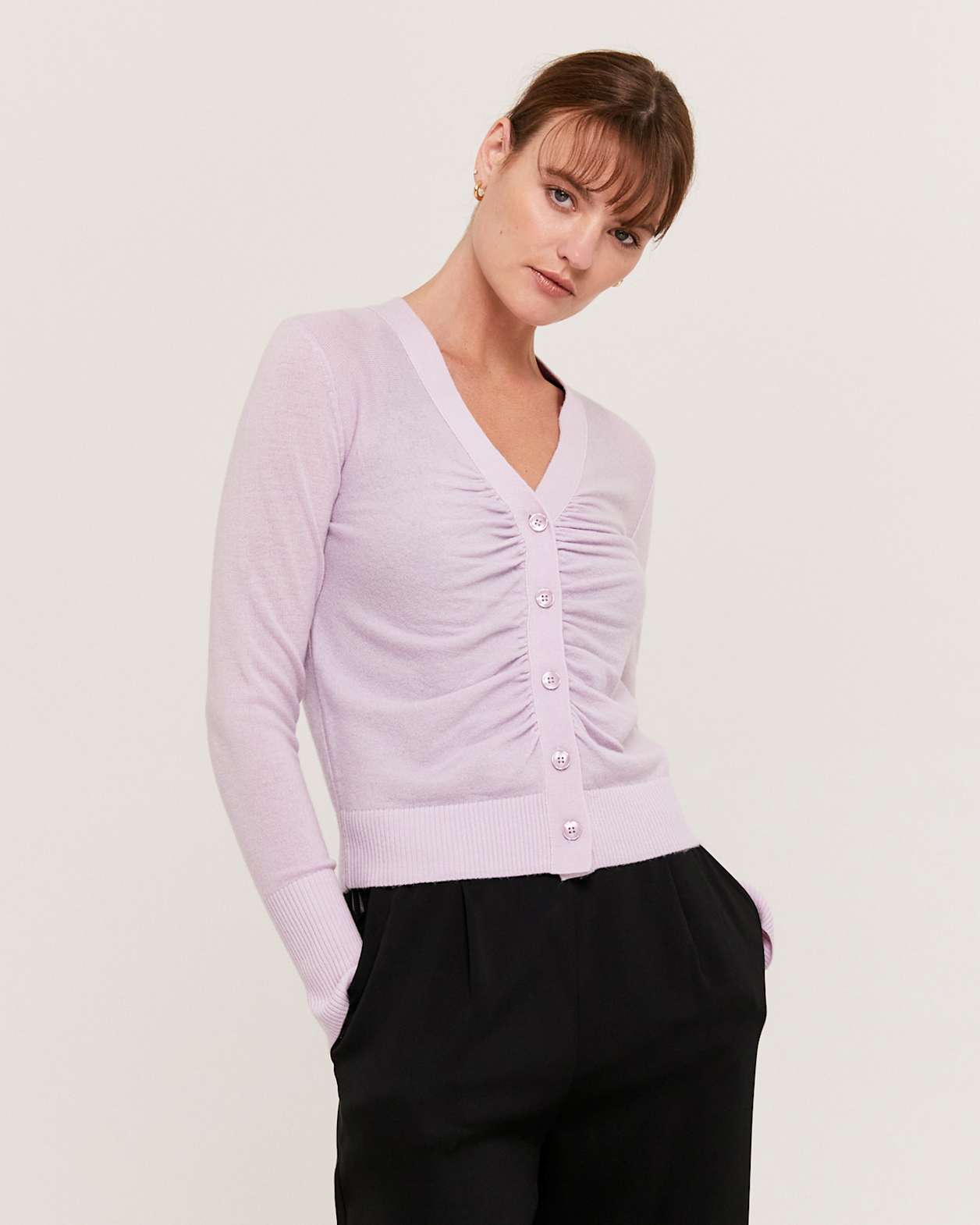 Nora Wool Cashmere Cardigan in LILAC