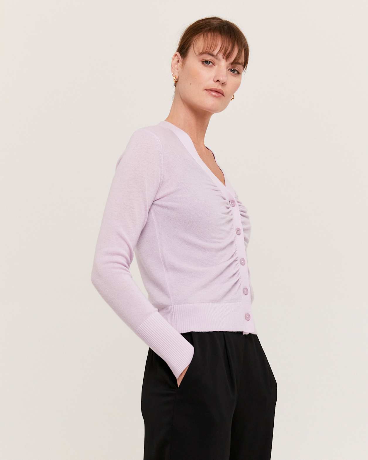 Nora Wool Cashmere Cardigan in LILAC
