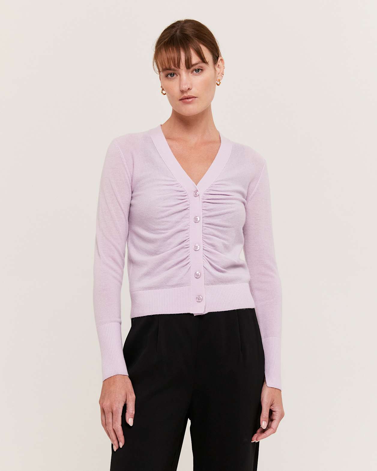 Nora Wool Cashmere Cardigan in LILAC