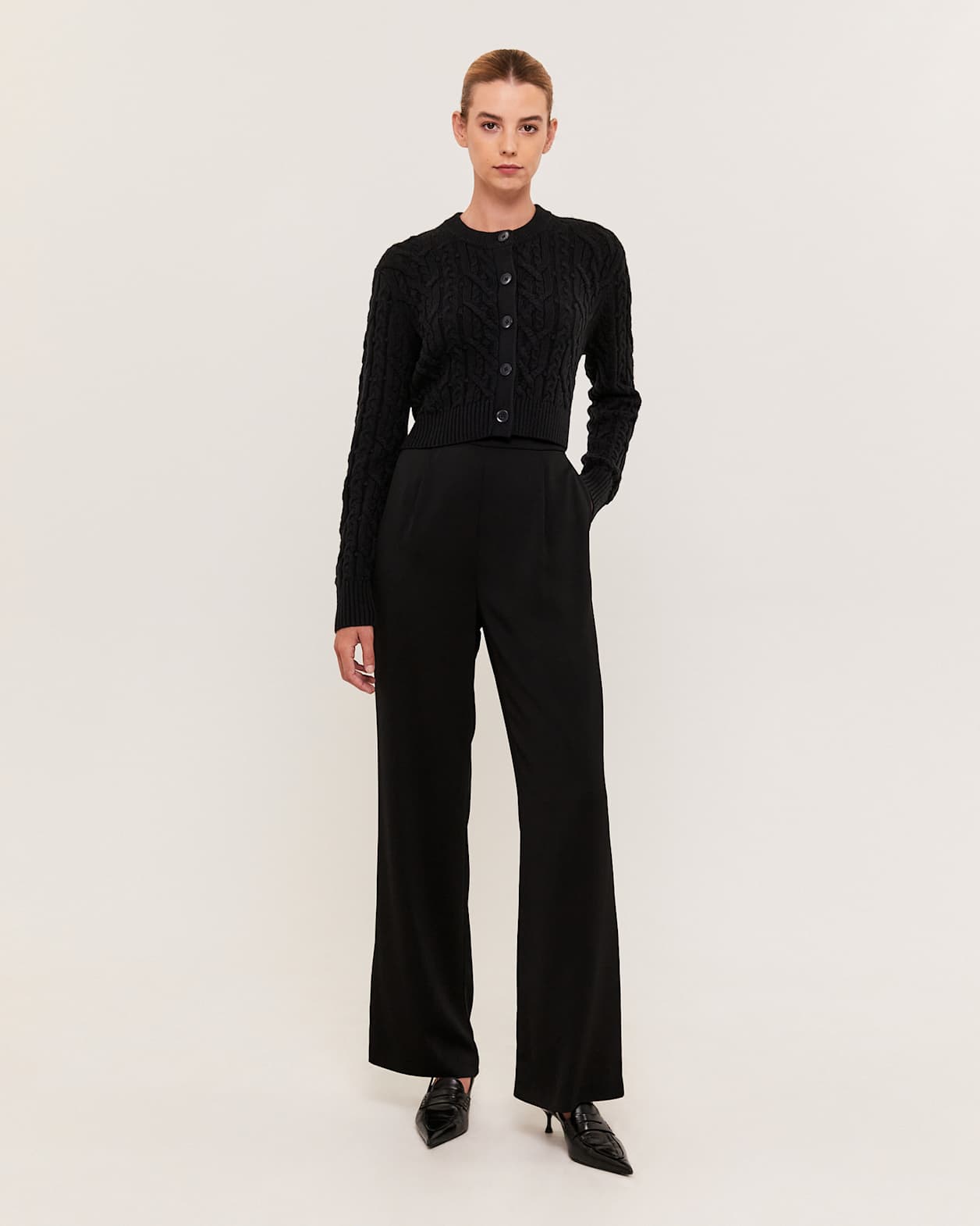Ariana Cable Crop Cardigan in BLACK