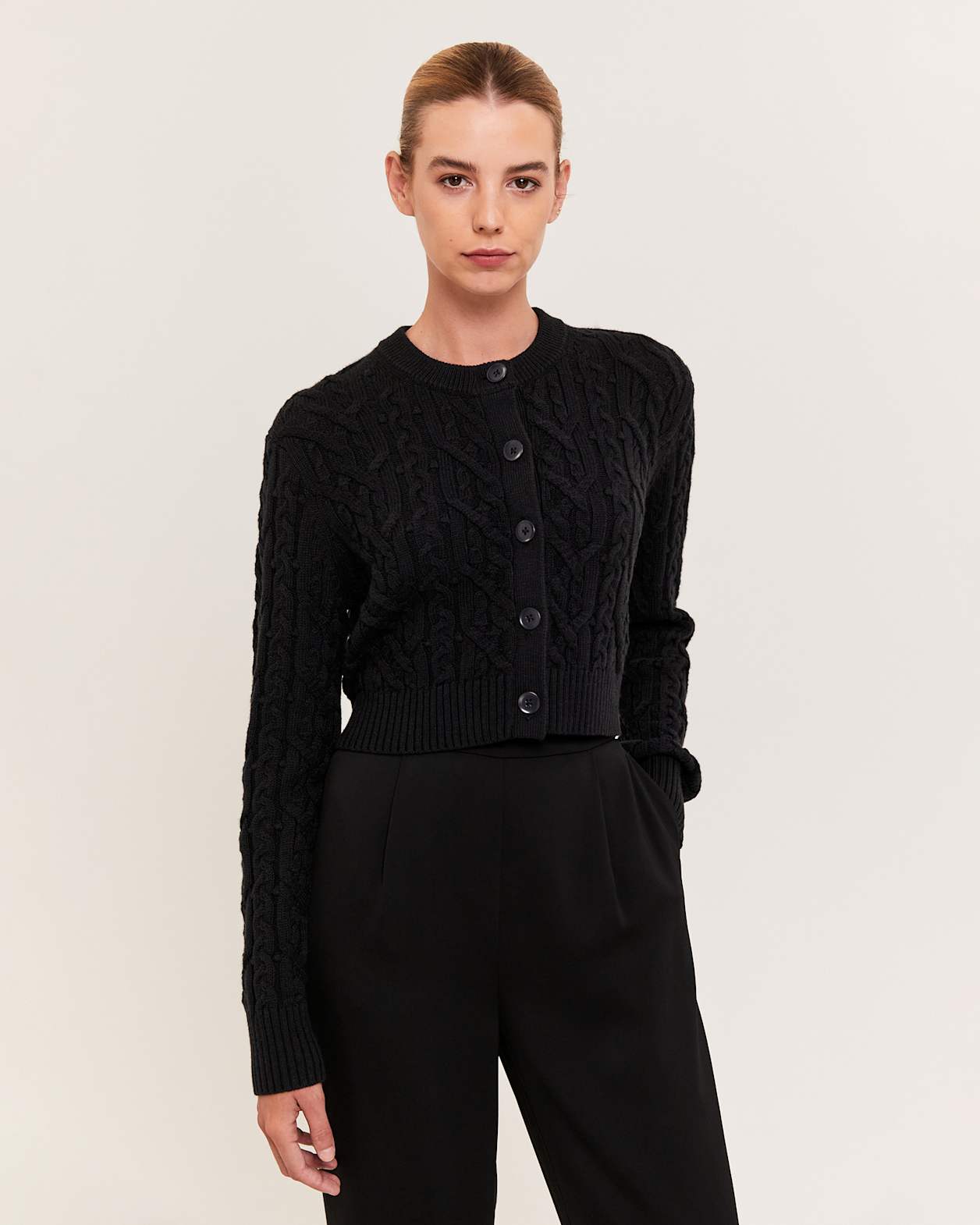 Ariana Cable Crop Cardigan in BLACK