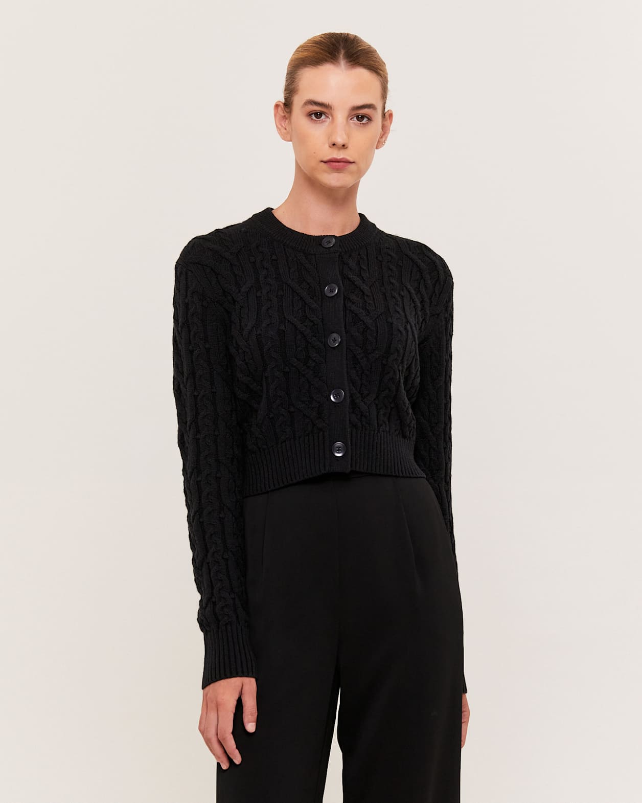 Ariana Cable Crop Cardigan in BLACK