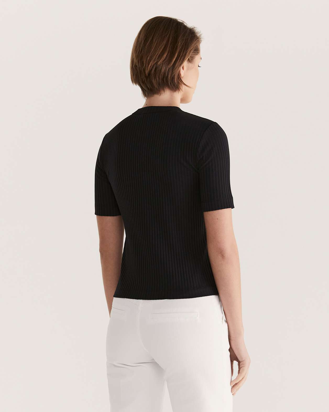 Maya Half Sleeve Rib Top in BLACK