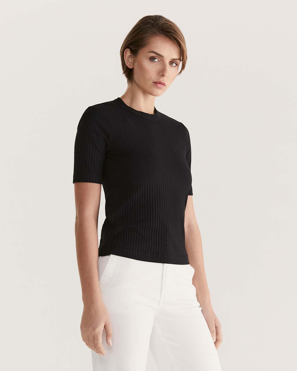 Maya Half Sleeve Rib Top in BLACK