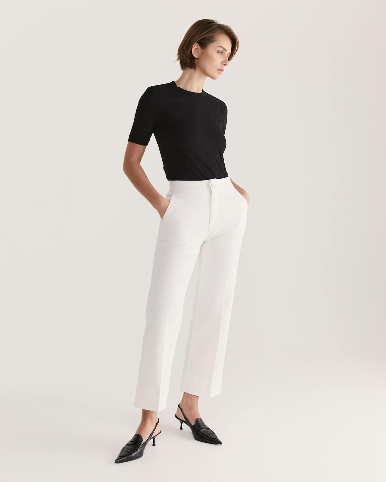 Maya Half Sleeve Rib Top in BLACK