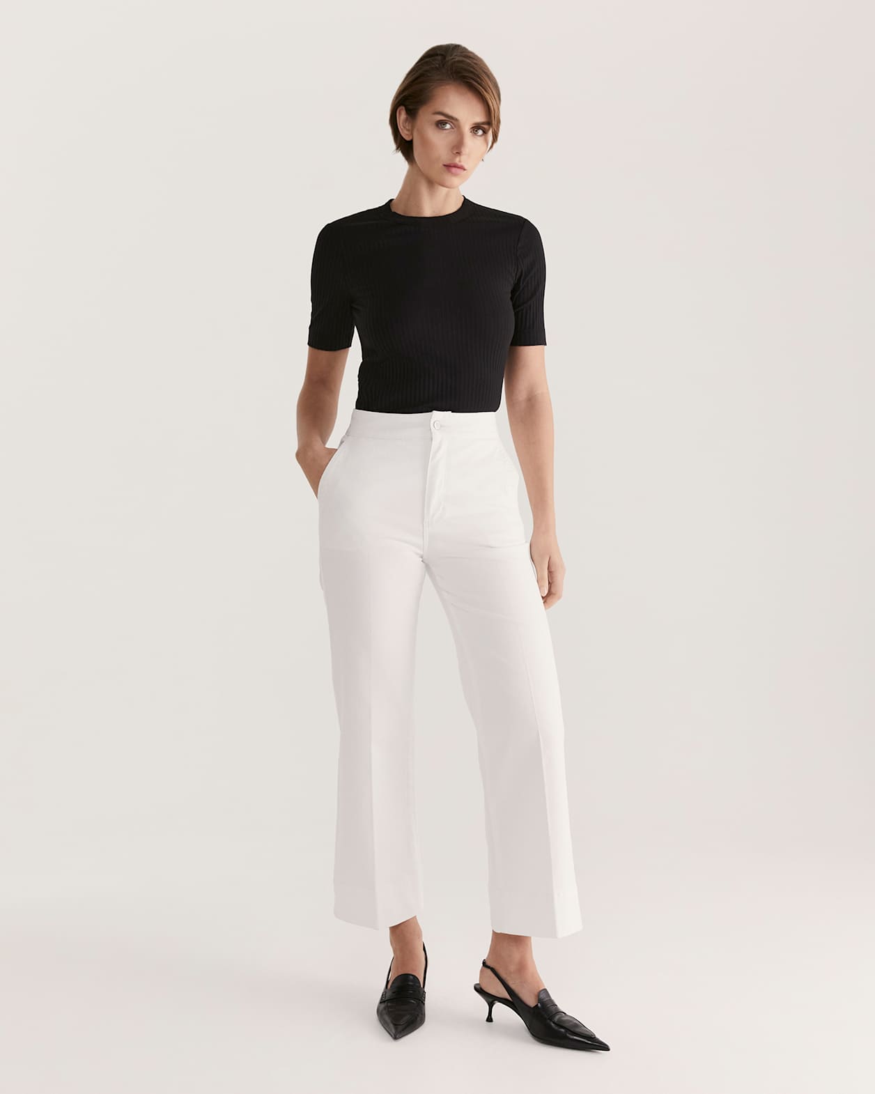 Maya Half Sleeve Rib Top in BLACK