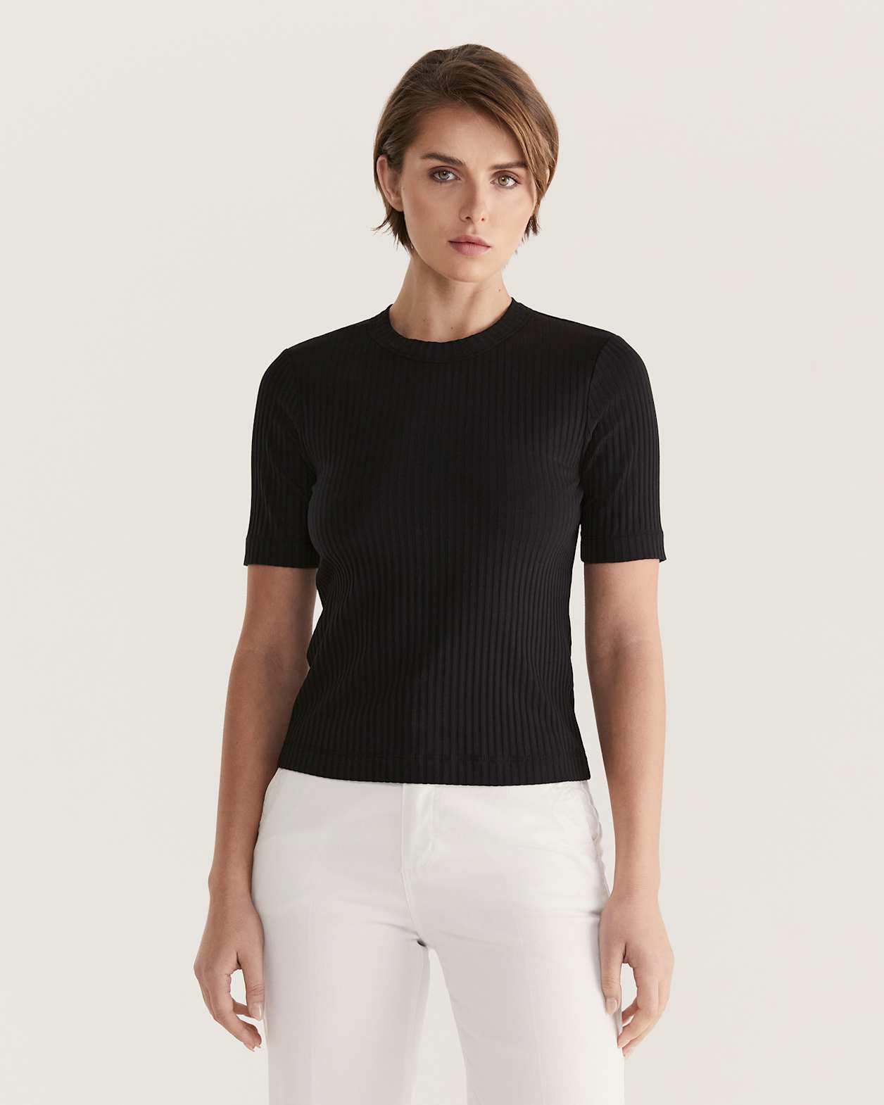 Maya Half Sleeve Rib Top in BLACK