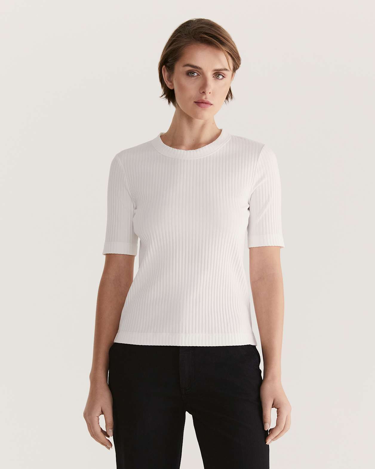 Maya Half Sleeve Rib Top in OFF WHITE