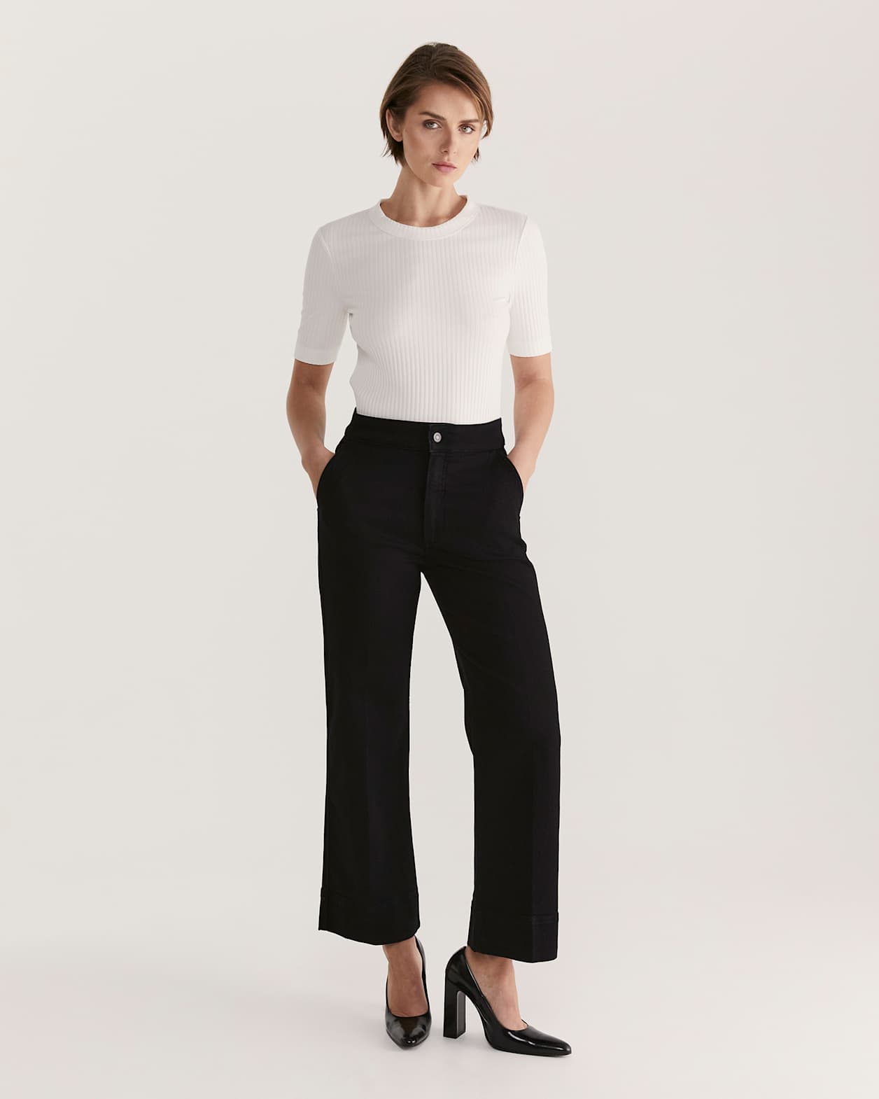 Maya Half Sleeve Rib Top in OFF WHITE