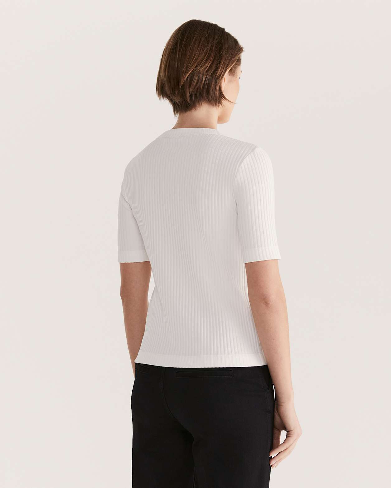 Maya Half Sleeve Rib Top in OFF WHITE