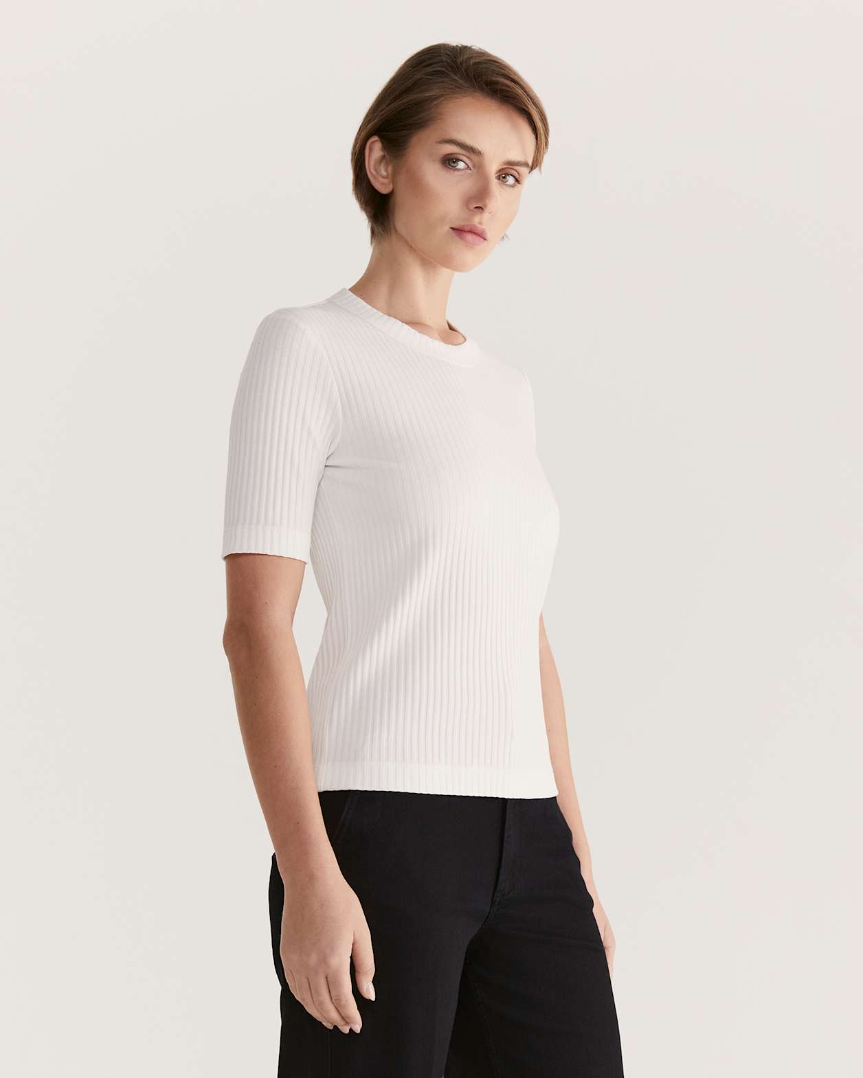 Maya Half Sleeve Rib Top in OFF WHITE