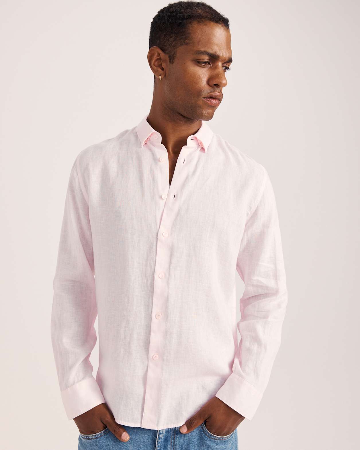 Anderson Long Sleeve Classic Linen Shirt in PINK
