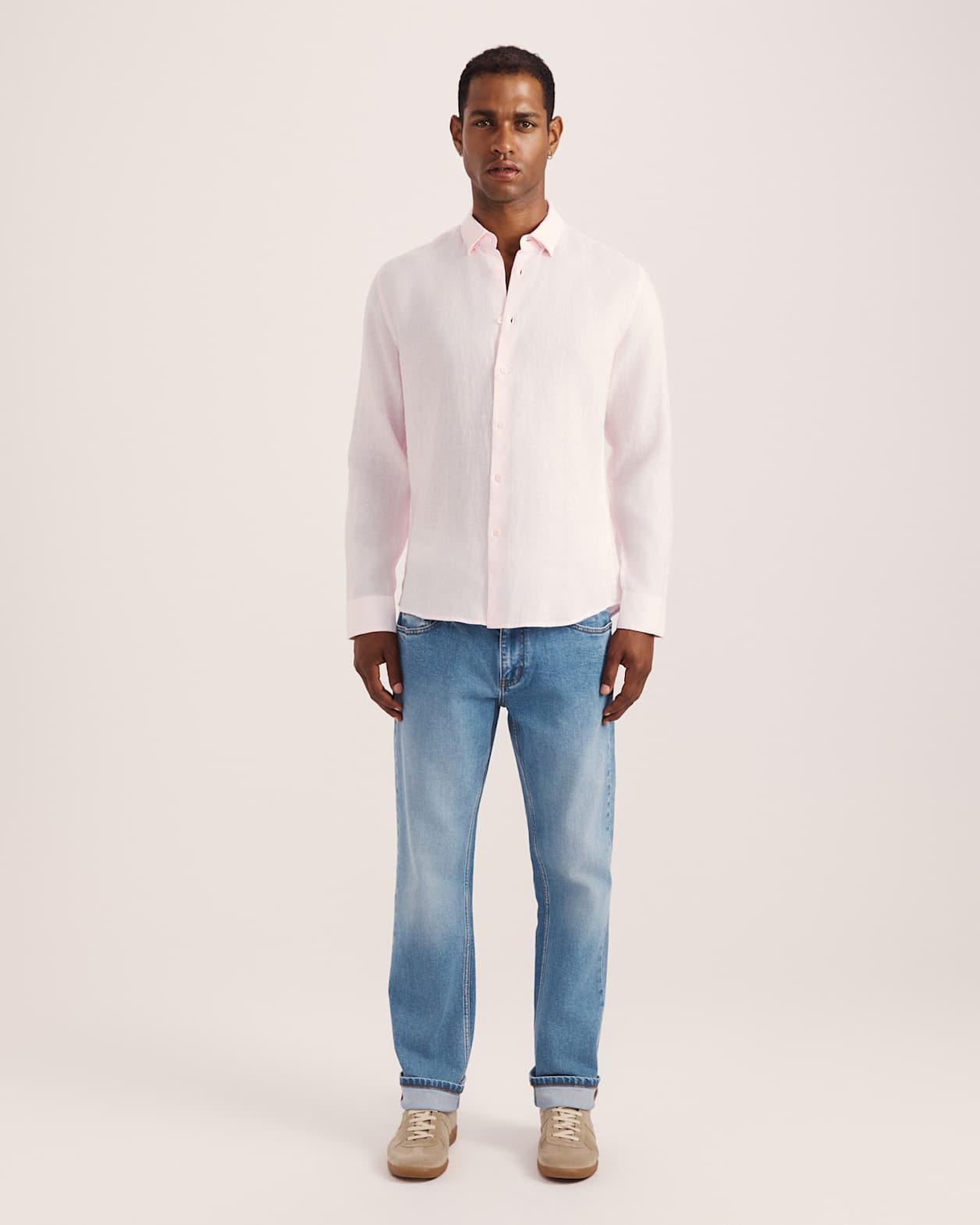 Anderson Long Sleeve Classic Linen Shirt in PINK