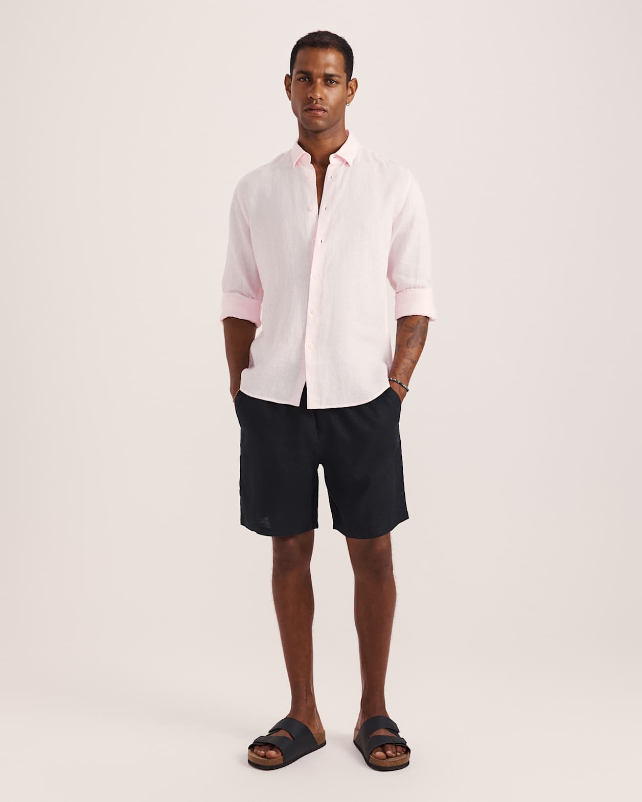 Anderson Long Sleeve Classic Linen Shirt in PINK