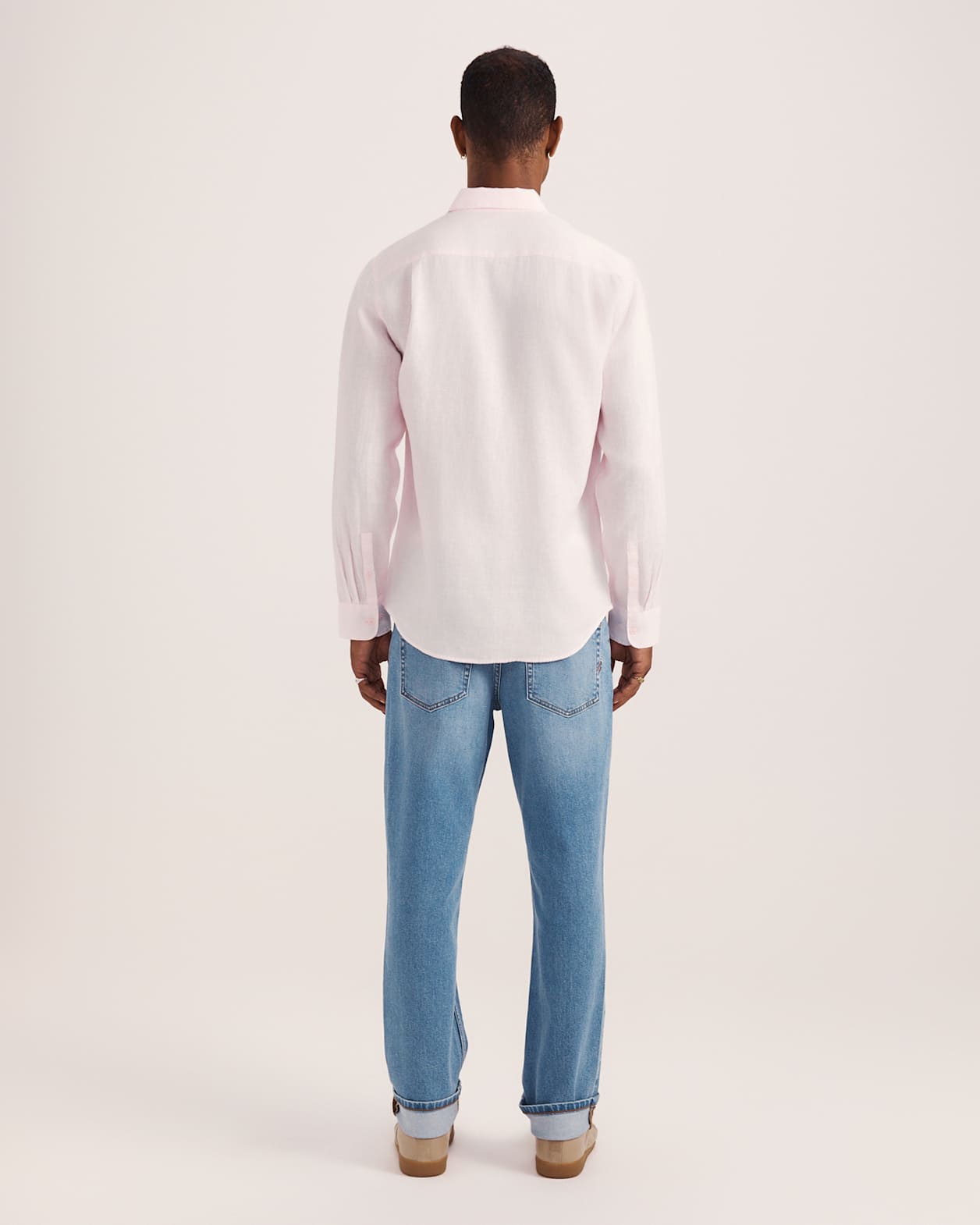 Anderson Long Sleeve Classic Linen Shirt in PINK