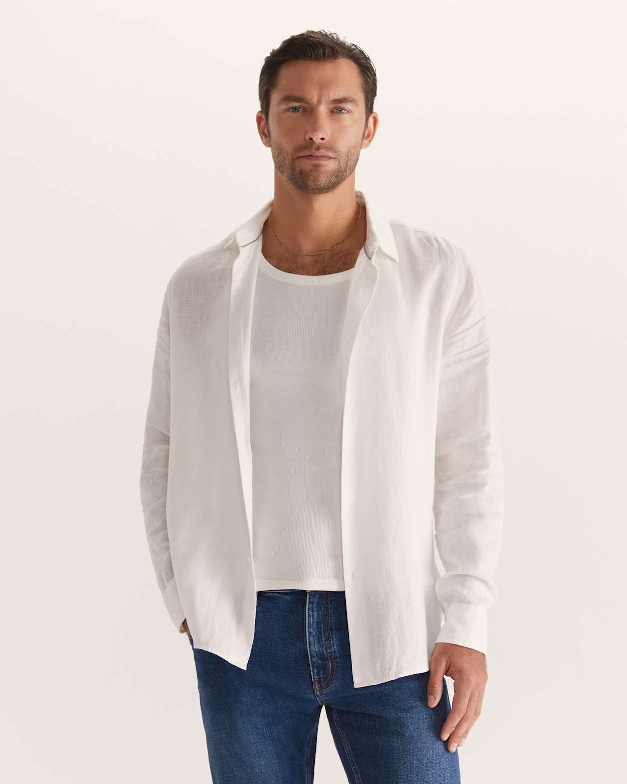 Noah Lightweight Linen Shirt in WHITE