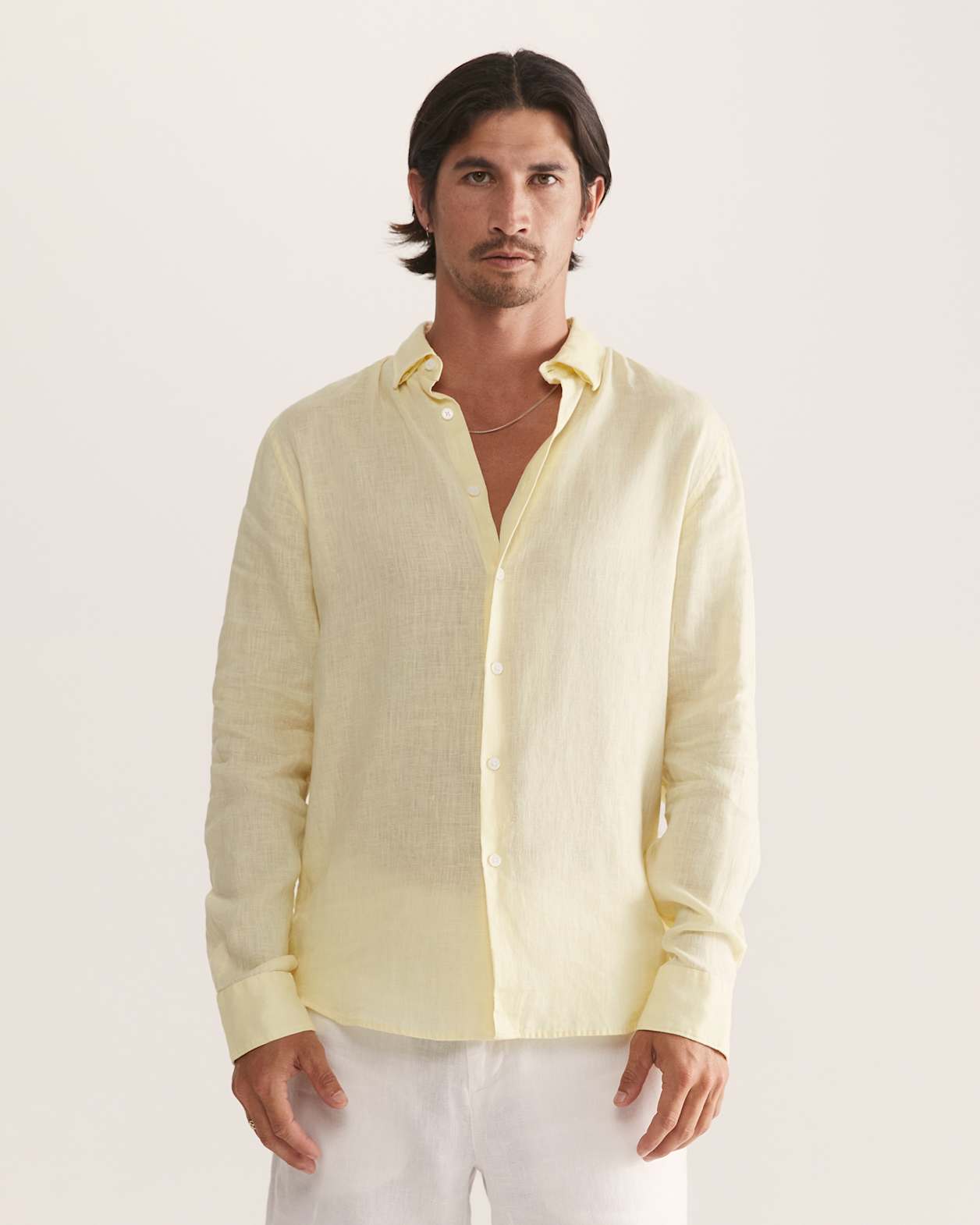 Anderson Long Sleeve Classic Linen Shirt in LEMON