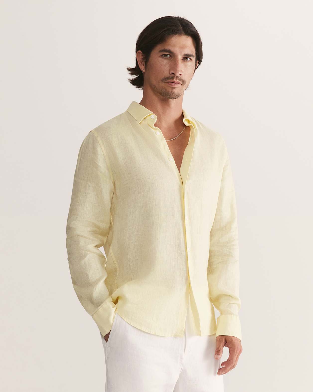 Anderson Long Sleeve Classic Linen Shirt in LEMON