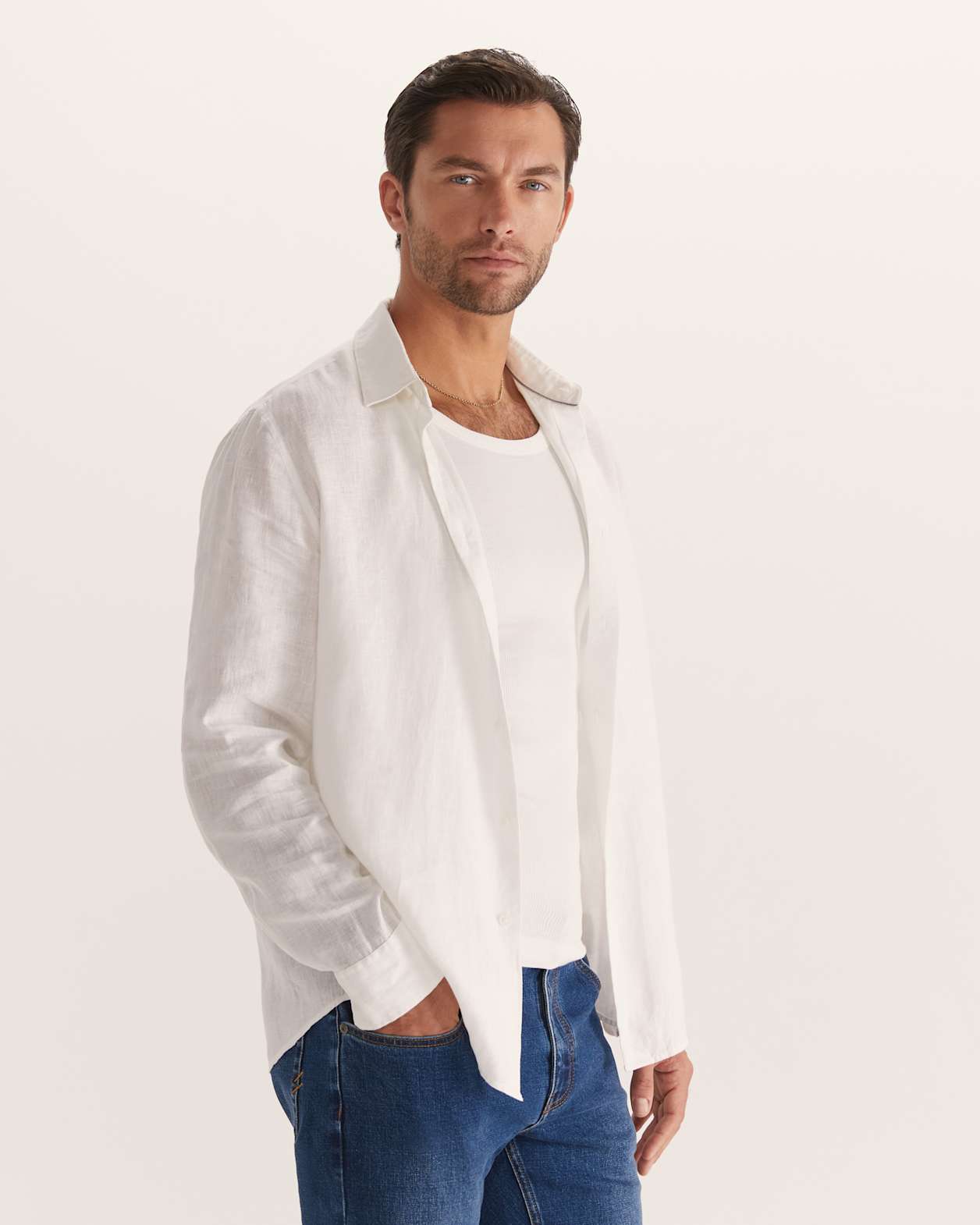 Noah Lightweight Linen Shirt in WHITE