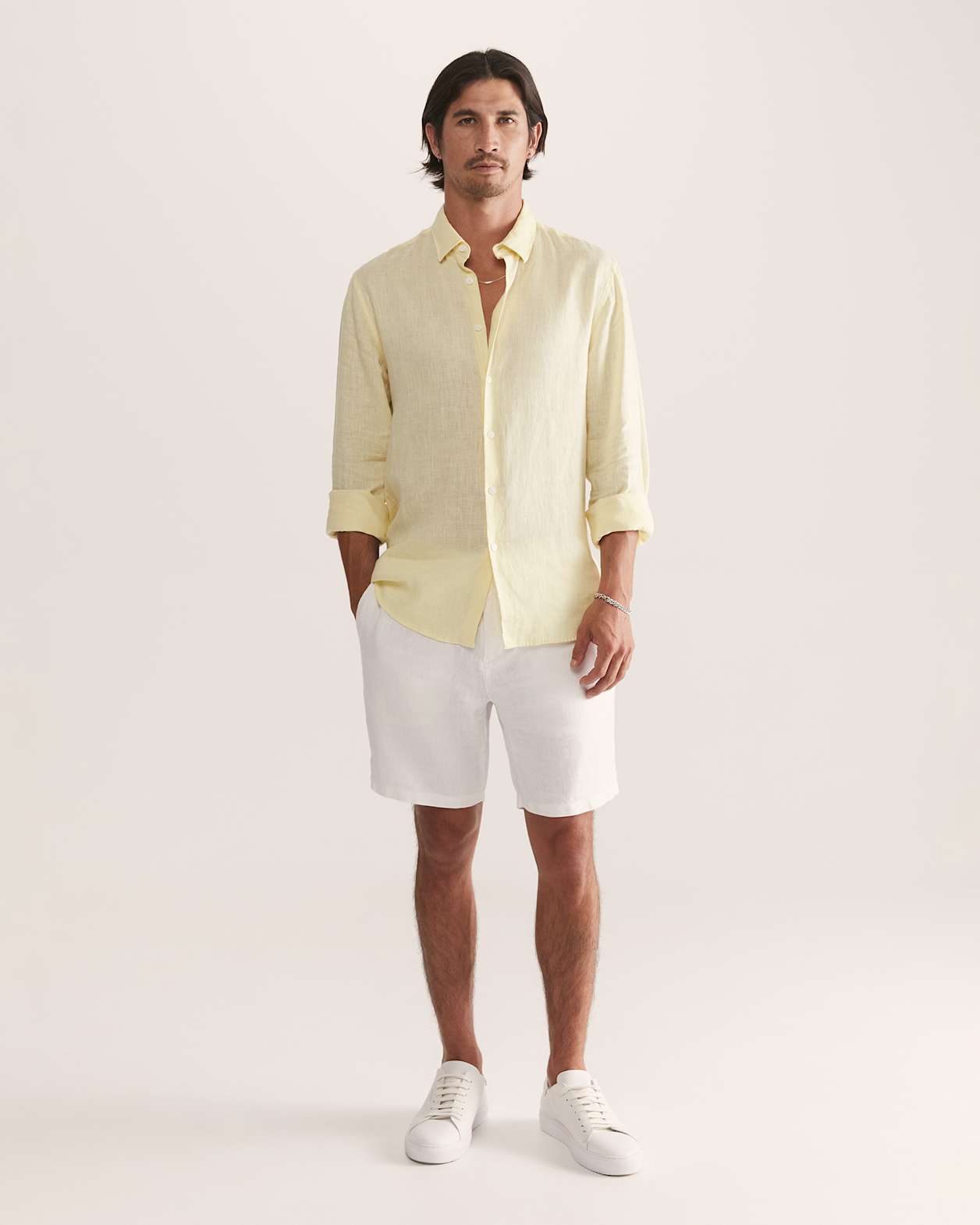 Anderson Long Sleeve Classic Linen Shirt in LEMON
