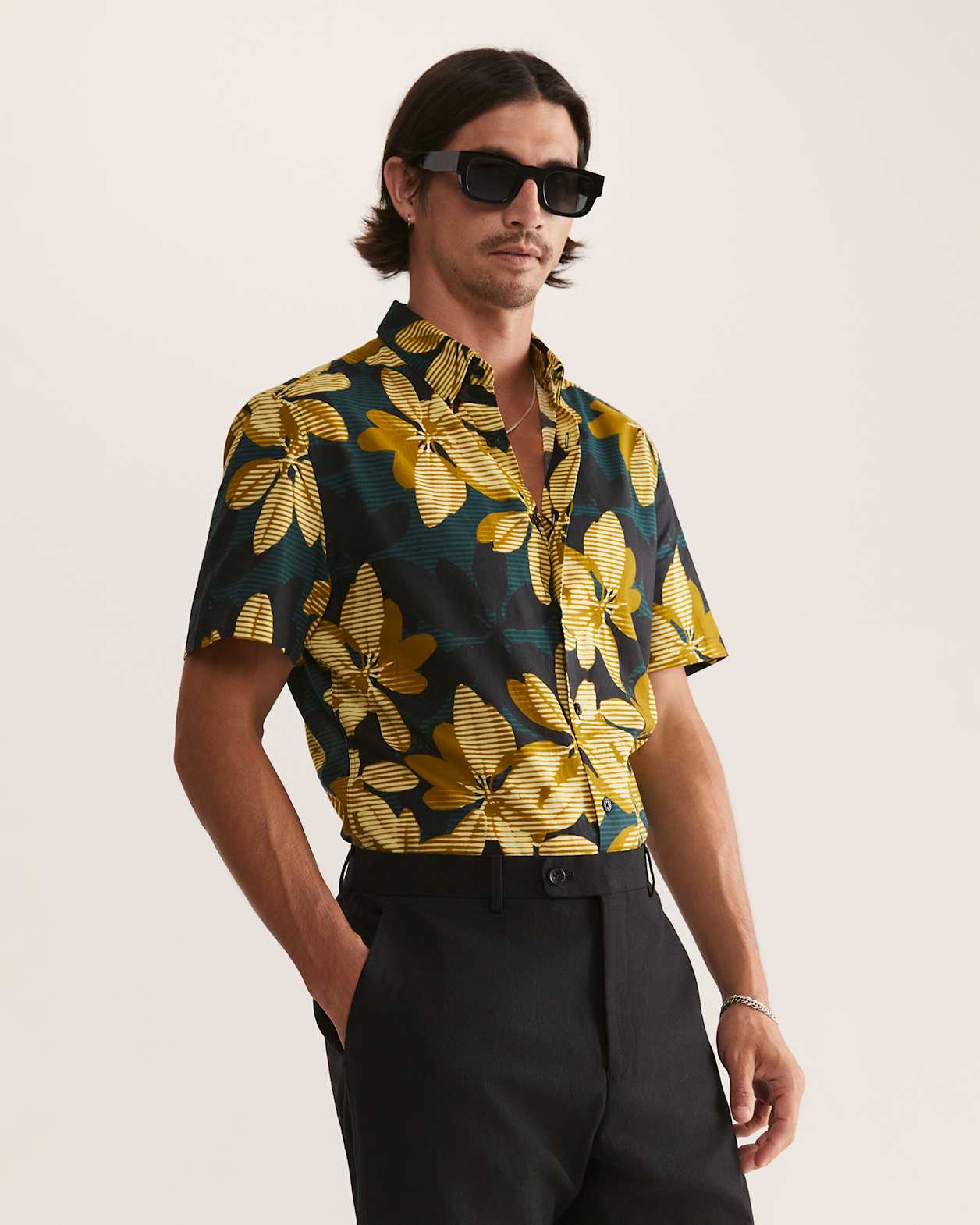 Brunei Short Sleeve Classic Print Shirt in TEAL MULTI