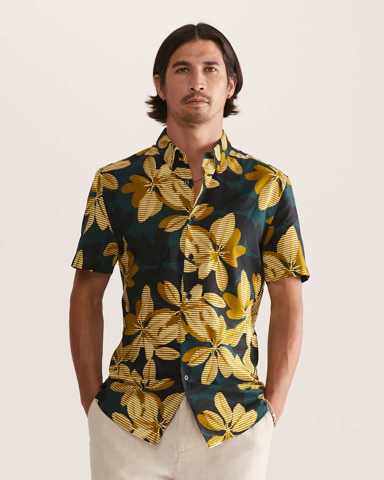 Brunei Short Sleeve Classic Print Shirt in TEAL MULTI