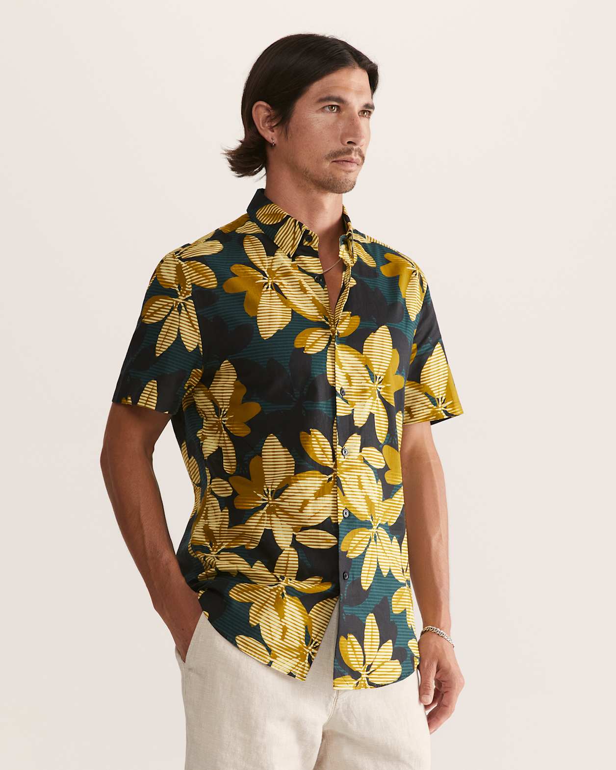 Brunei Short Sleeve Classic Print Shirt in TEAL MULTI