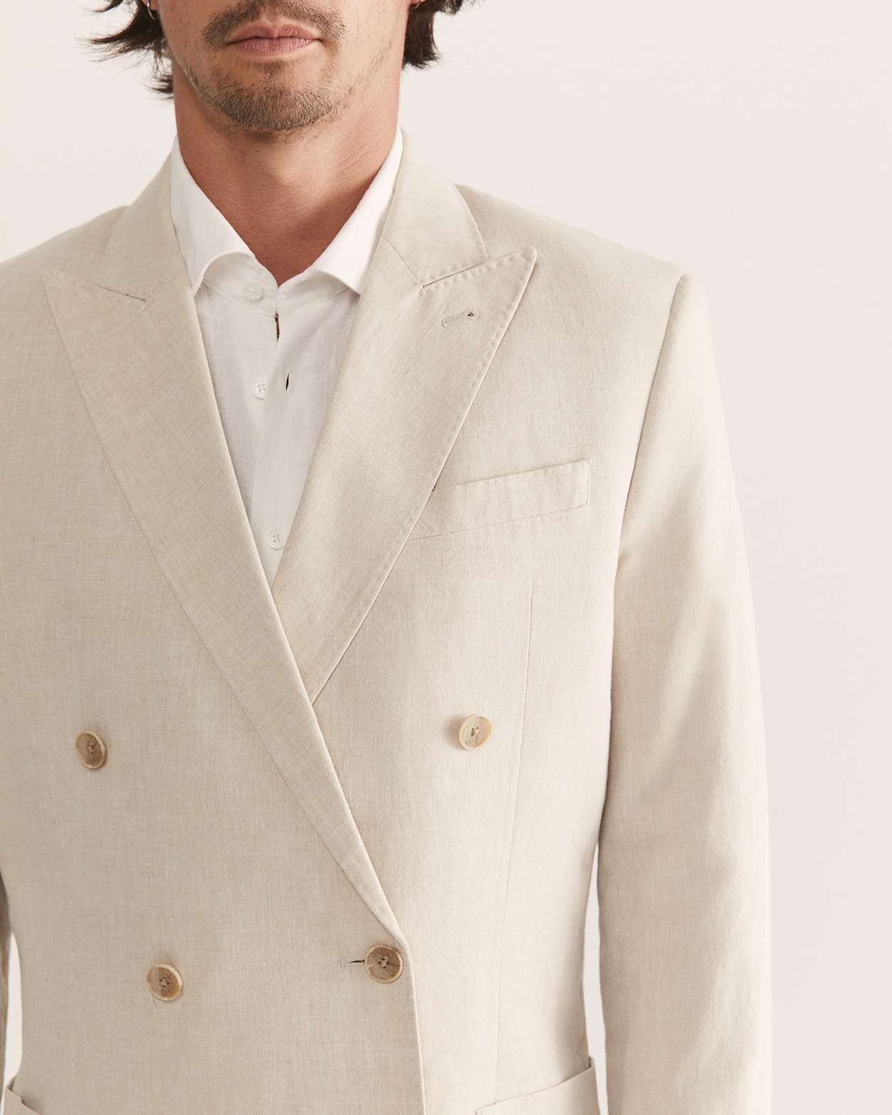 Elias Linen Cotton Double Breasted Blazer in BEIGE