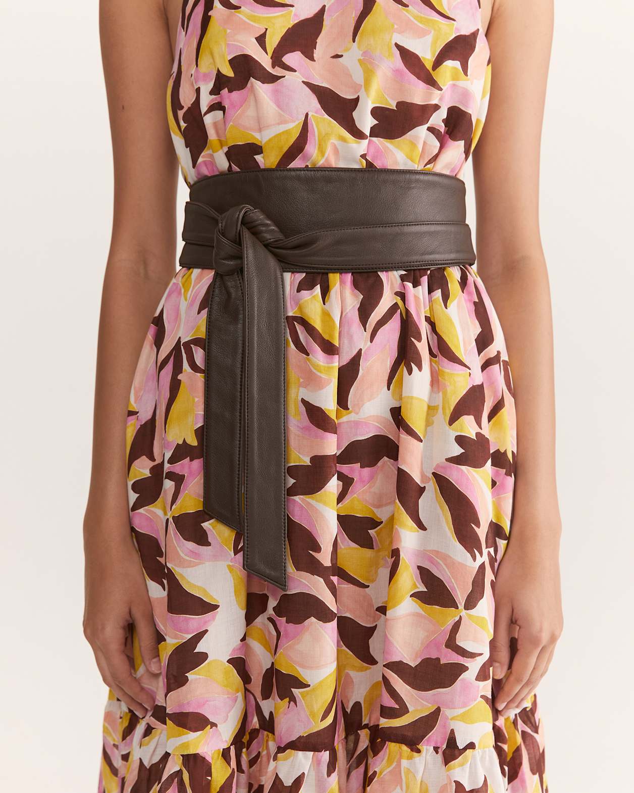 Ayla Leather Tie Belt in CHOCOLATE