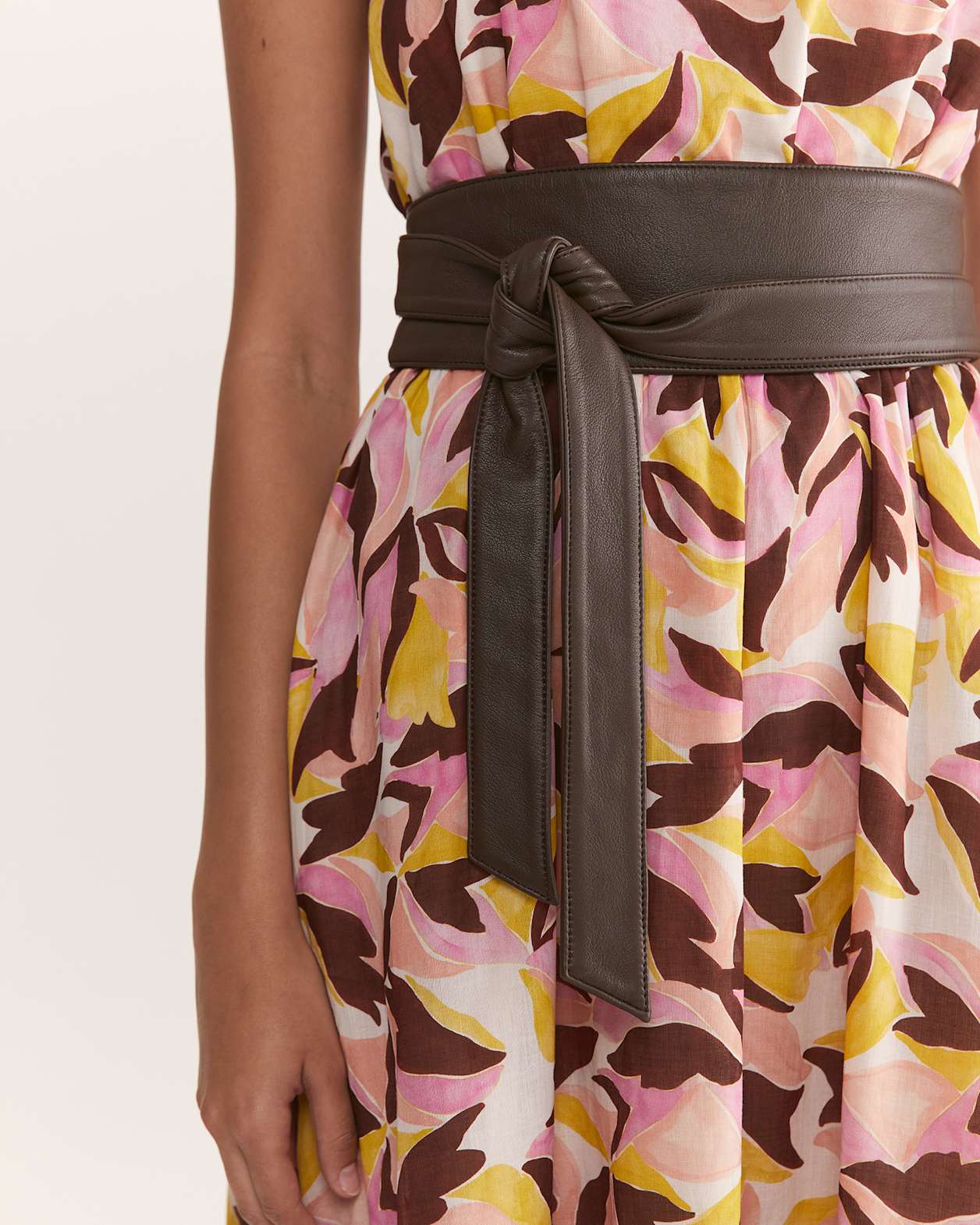 Ayla Leather Tie Belt in CHOCOLATE