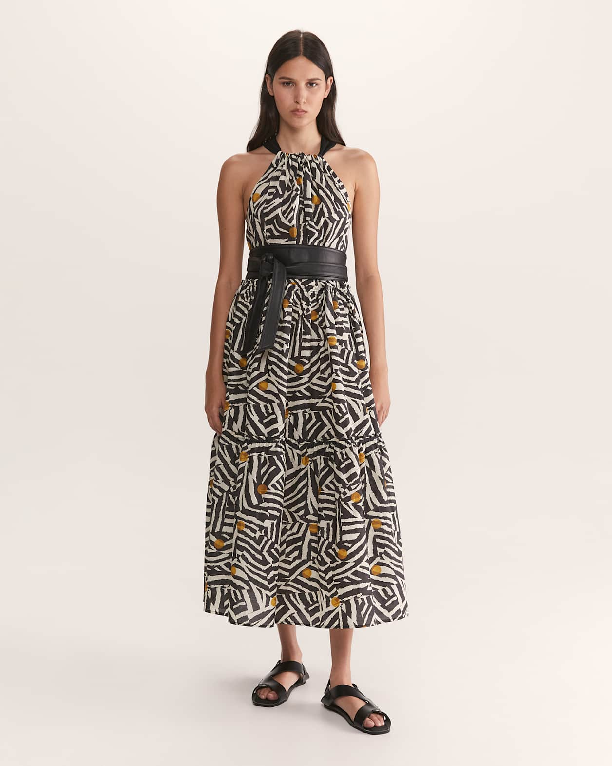 Ayla Leather Tie Belt in BLACK