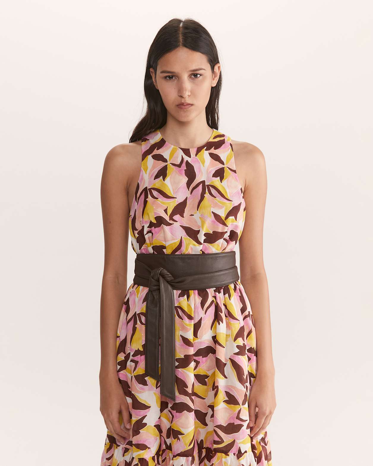 Ayla Leather Tie Belt in CHOCOLATE