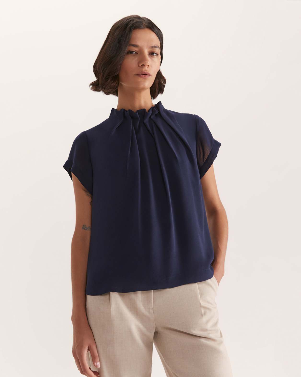 Willa High Neck Short Sleeve Top in MIDNIGHT