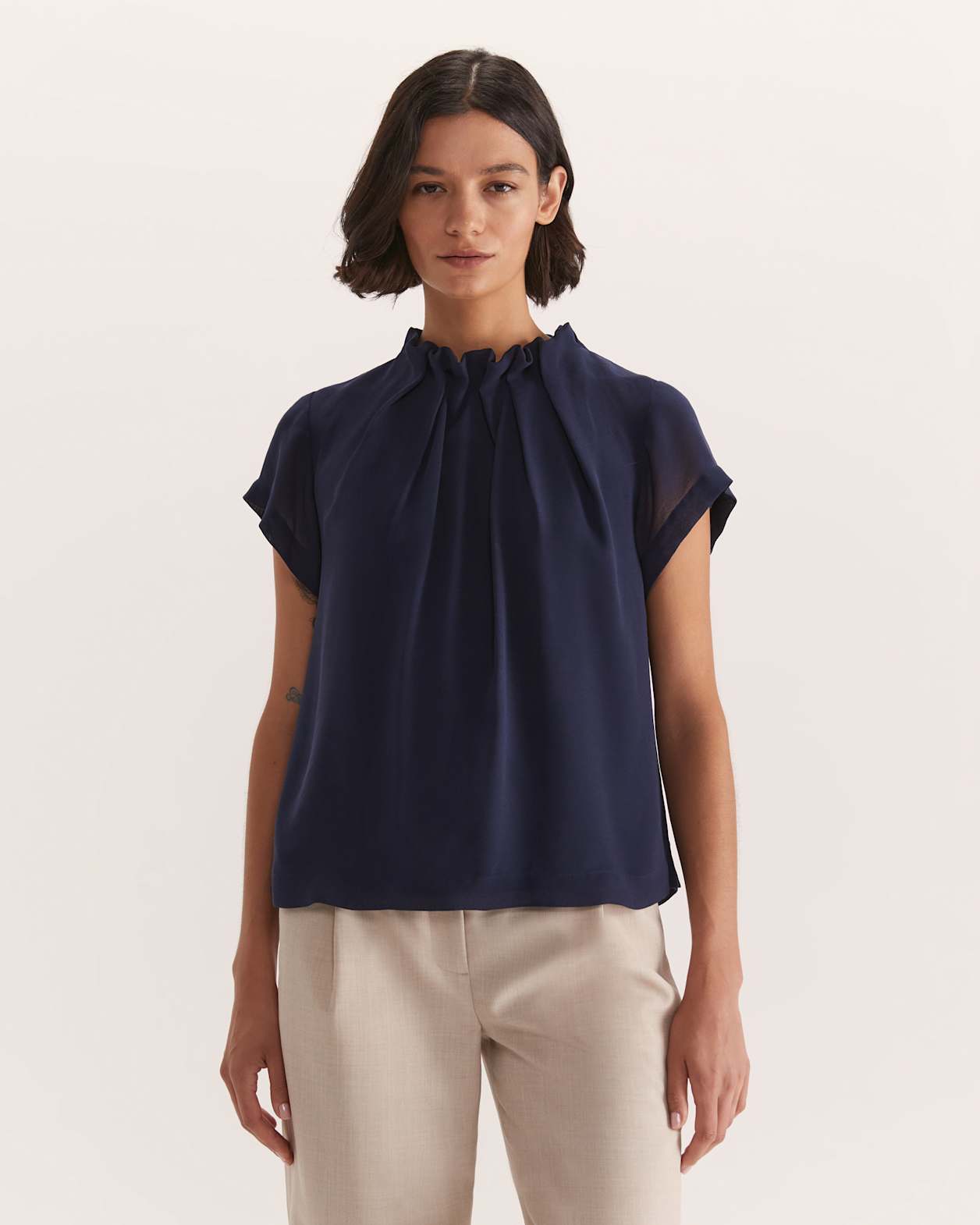 Willa High Neck Short Sleeve Top in MIDNIGHT