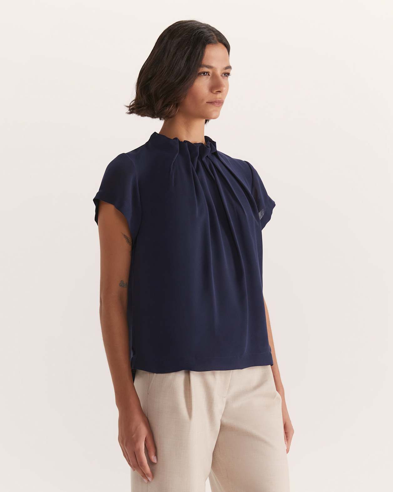 Willa High Neck Short Sleeve Top in MIDNIGHT