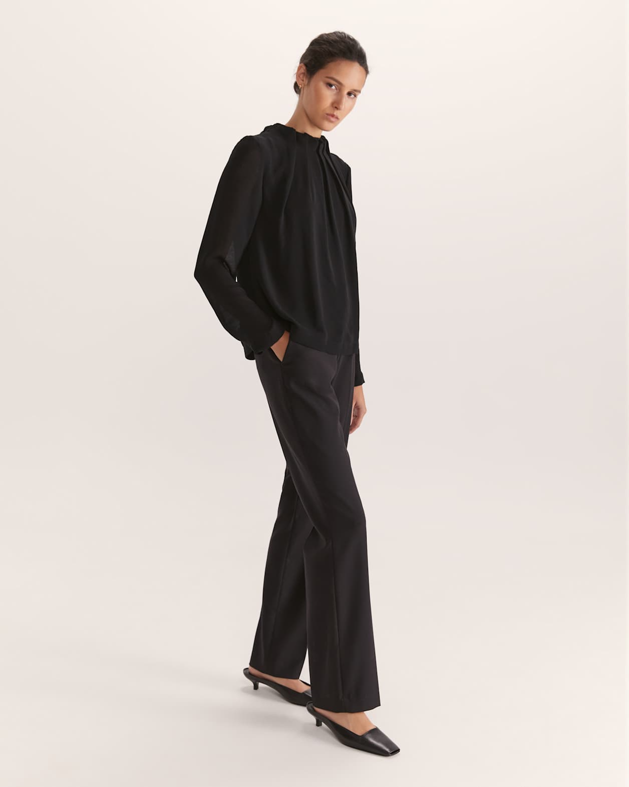 Willa High Neck Long Sleeve Top in BLACK