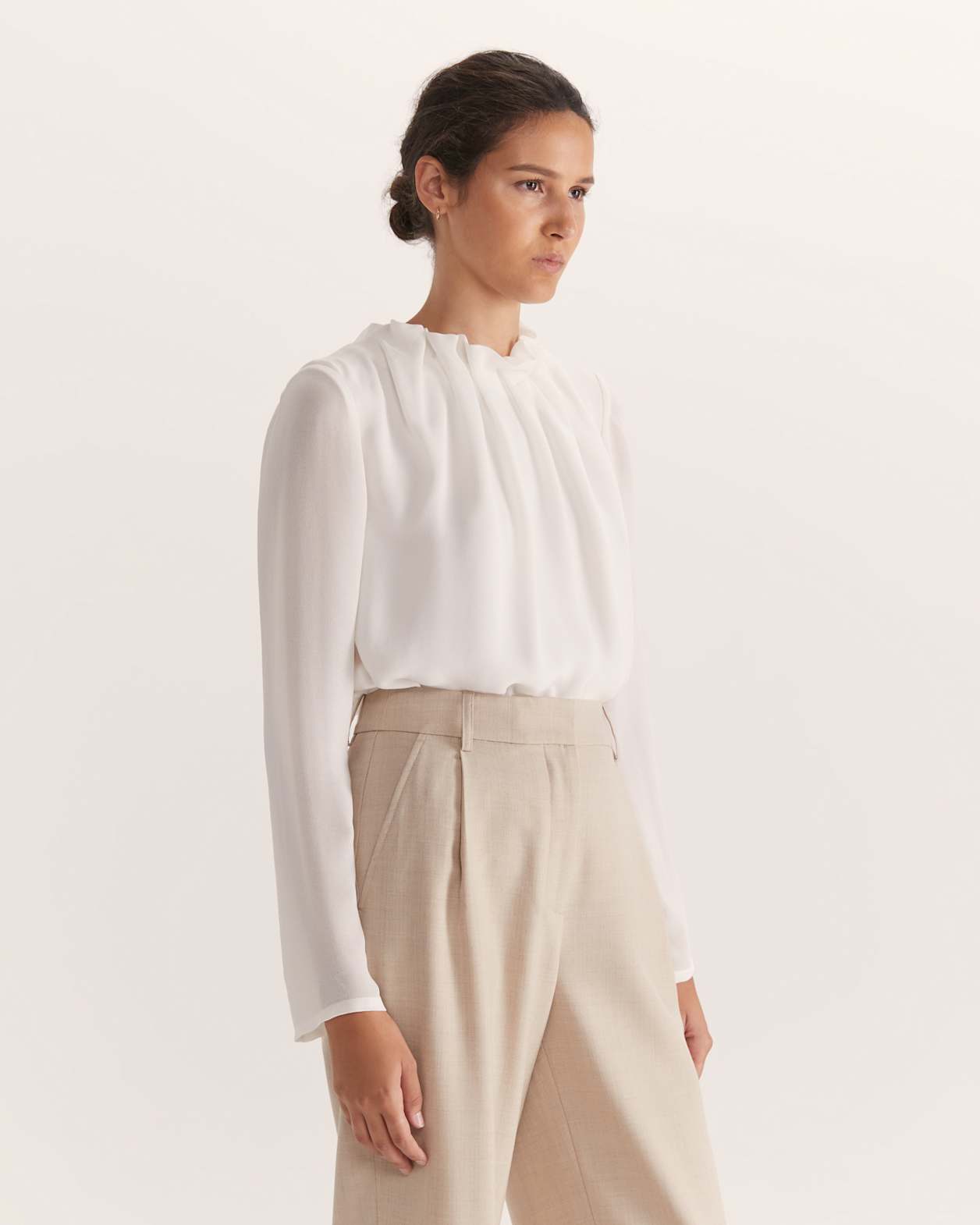 Willa High Neck Long Sleeve Top in OFF WHITE