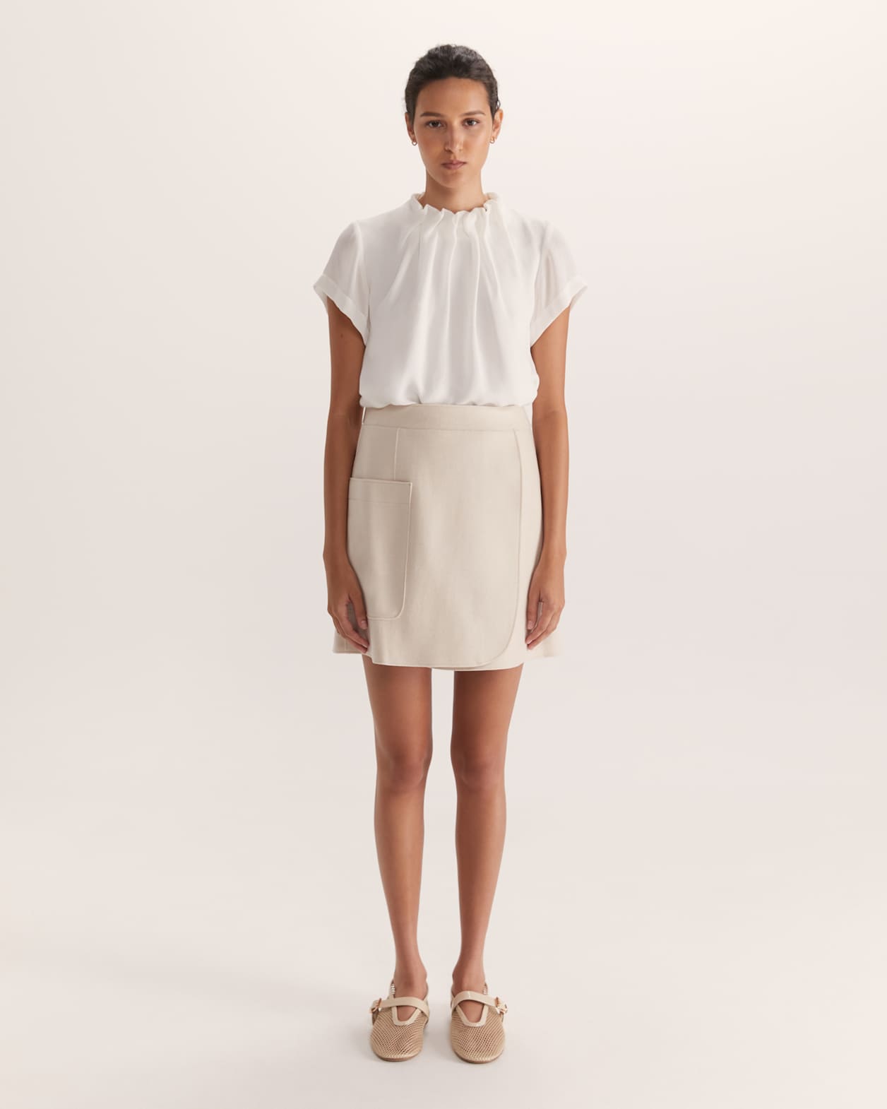 Willa High Neck Short Sleeve Top in OFF WHITE