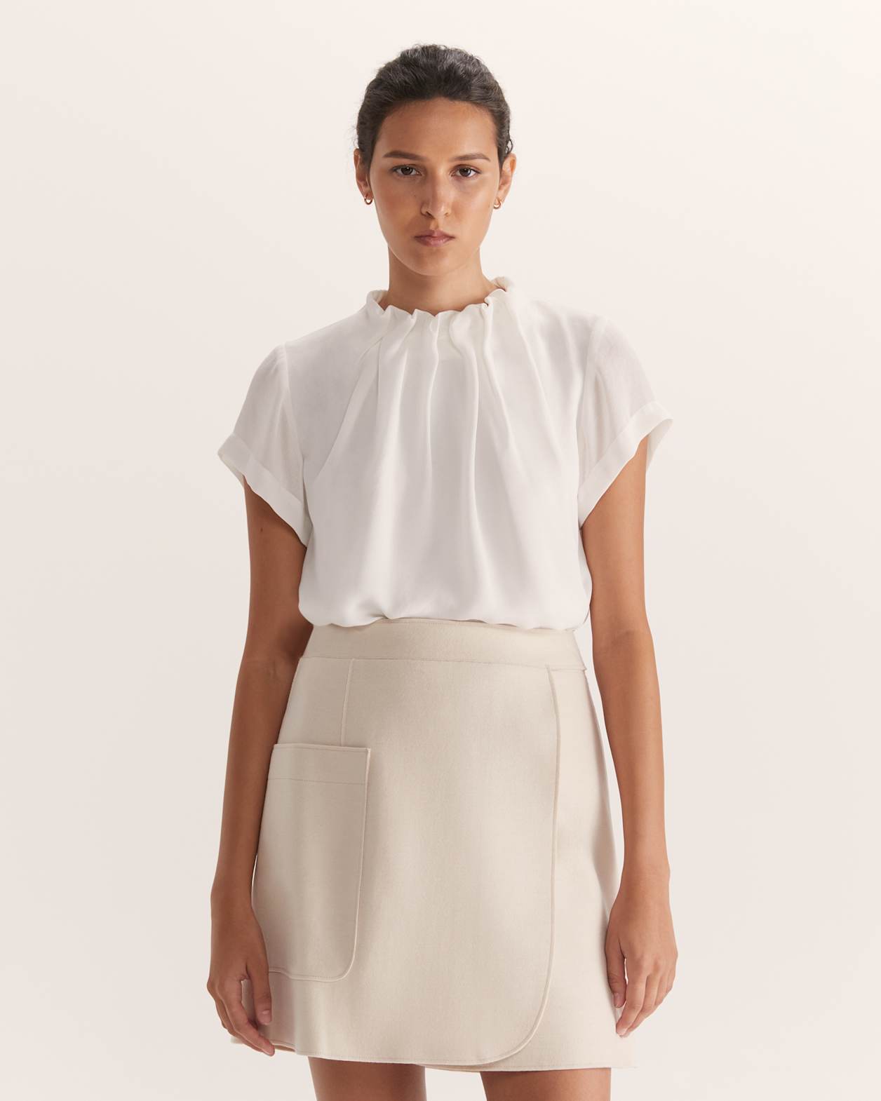 Willa High Neck Short Sleeve Top in OFF WHITE