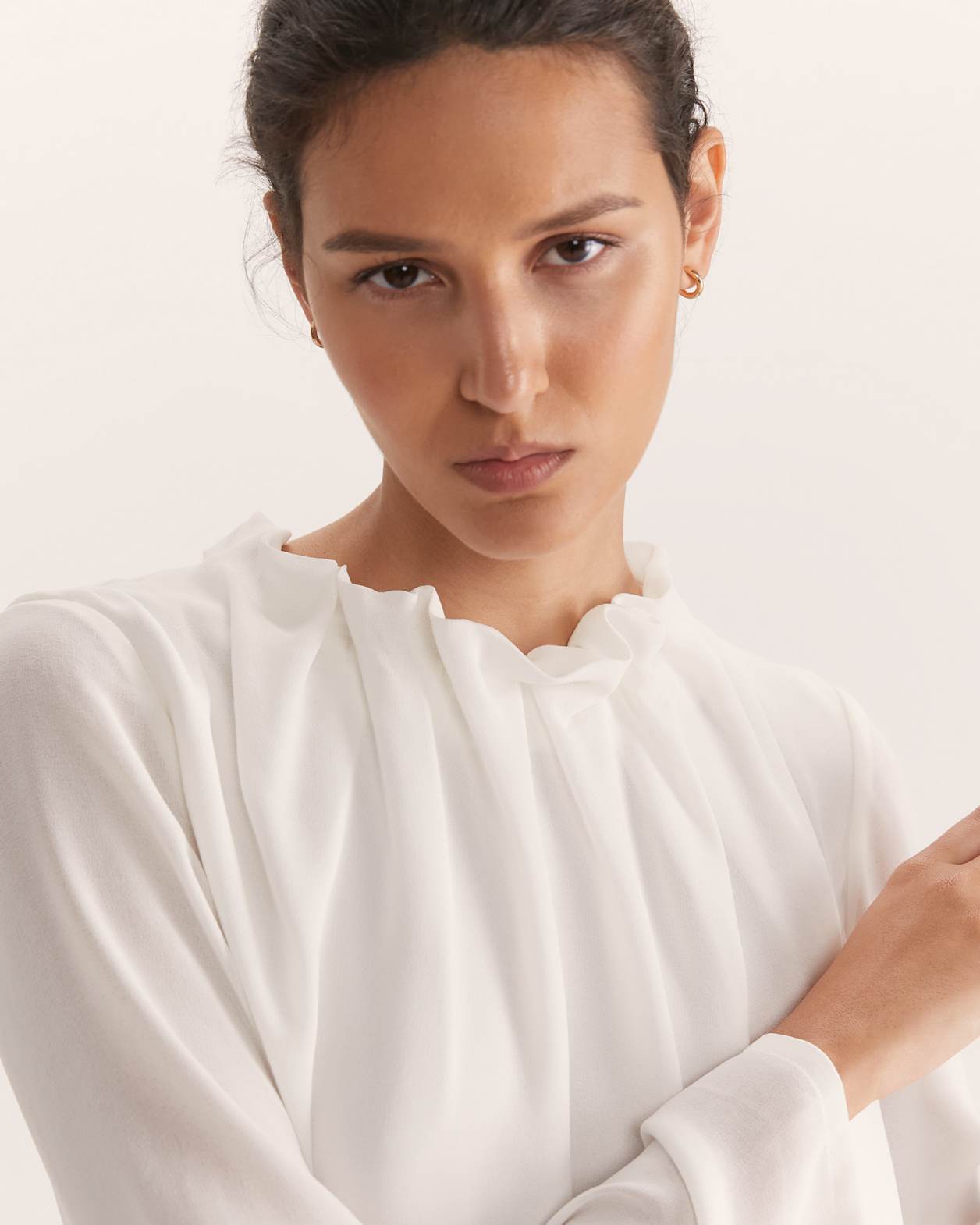 Willa High Neck Long Sleeve Top in OFF WHITE