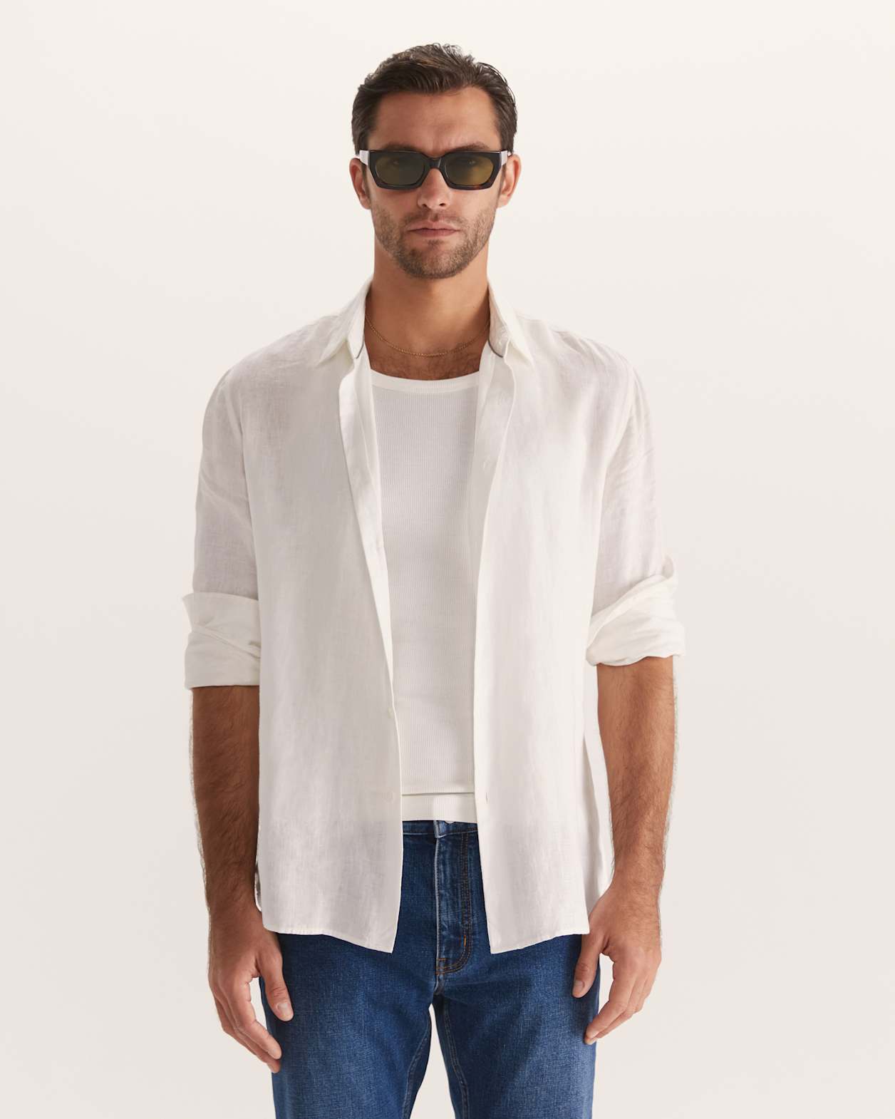 Noah Lightweight Linen Shirt in WHITE