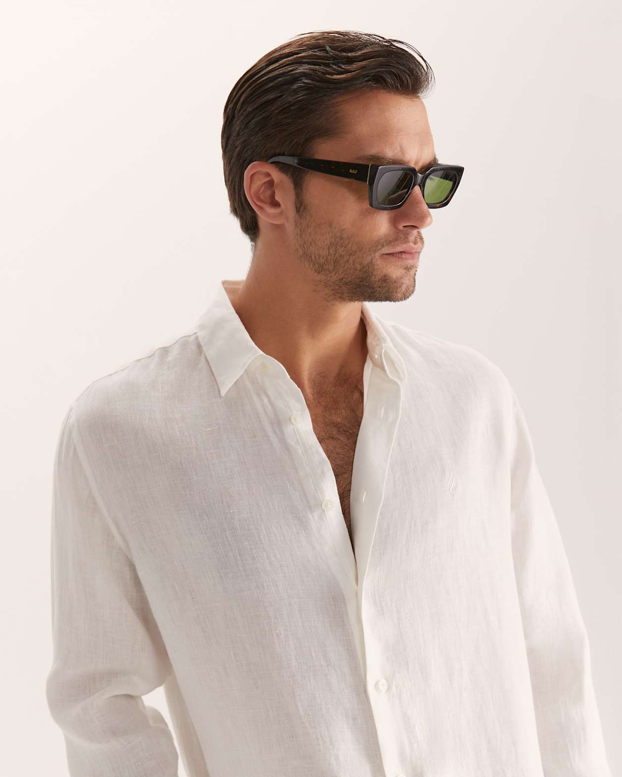 Anderson Long Sleeve Classic Linen Shirt in WHITE