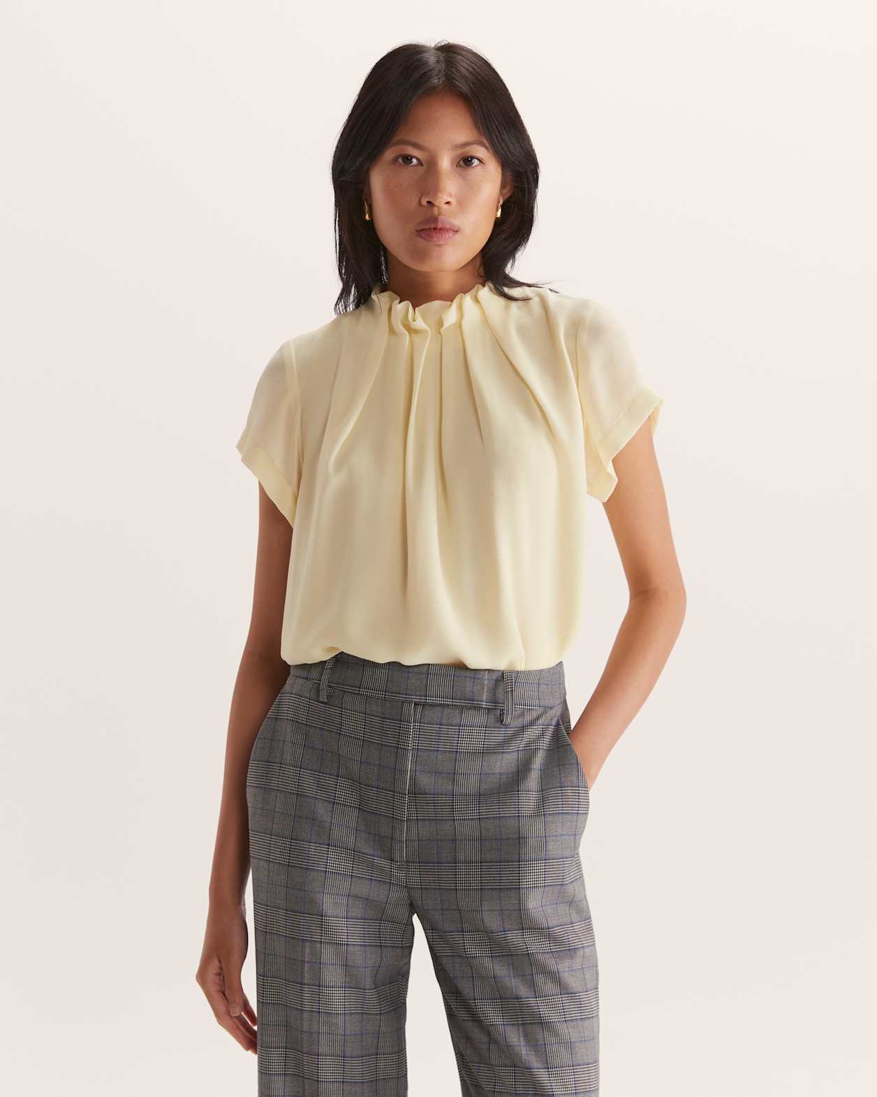 Willa High Neck Short Sleeve Top in LEMON