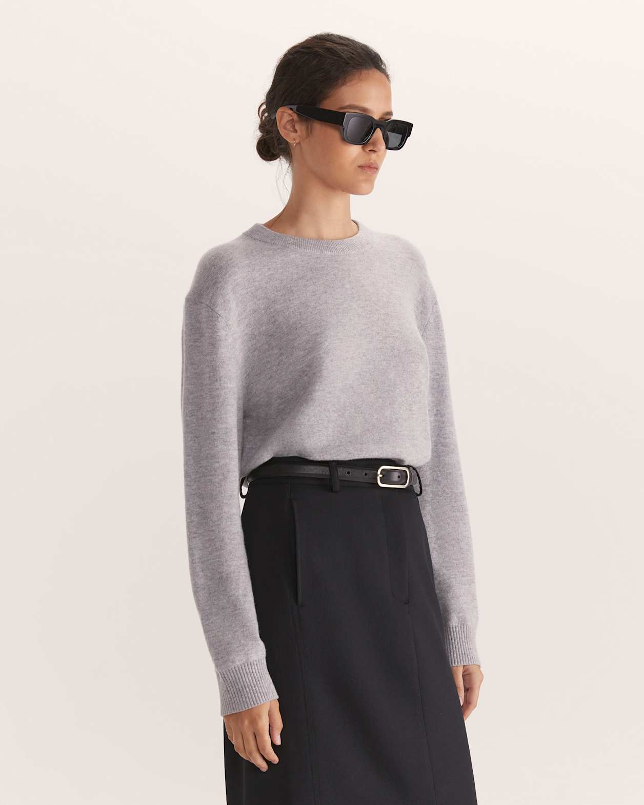 Nora Wool Cashmere Crew Neck Knit Top in GREY MELANGE